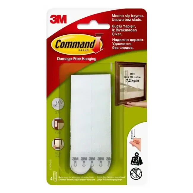 3M Command Büyük Boy Cırt Çerçeve Asma Bandı 4'lü 17206-CIS - 3M