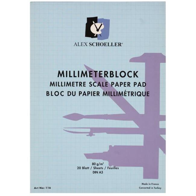 Alex Schoeller Milimetrik Blok A3 80 g 20 Yaprak Mavi - 1