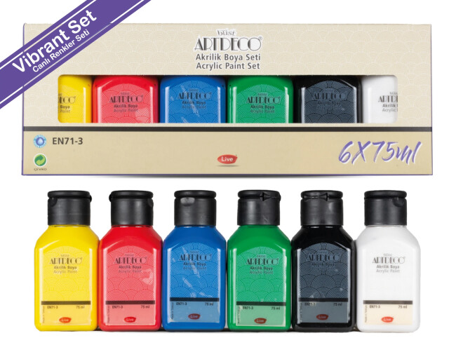 Artdeco Akrilik Boya 75 ml 6’lı Set Canlı Renkler - 1