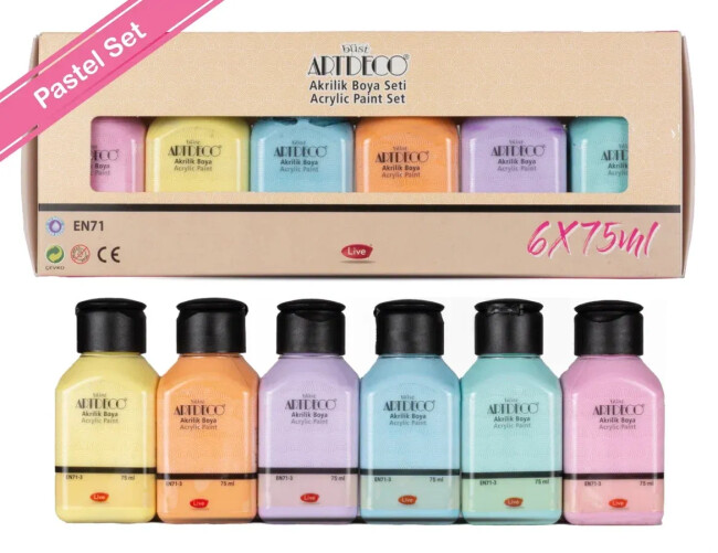 Artdeco Akrilik Boya 75 ml 6’lı Set Pastel Renkler - 1