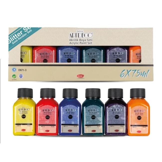 Artdeco Akrilik Boya 75 ml 6’lı Set Simli Renkler - 1