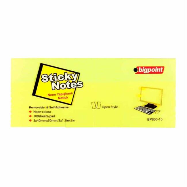 Big Point Yapışkanlı Not Kağıdı 40X50 3Lü Neon Sarı  N:805-15 - 2
