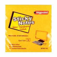Bigpoint Yapışkanlı Not Kağıdı 75x75 mm Neon Turuncu - Bigpoint