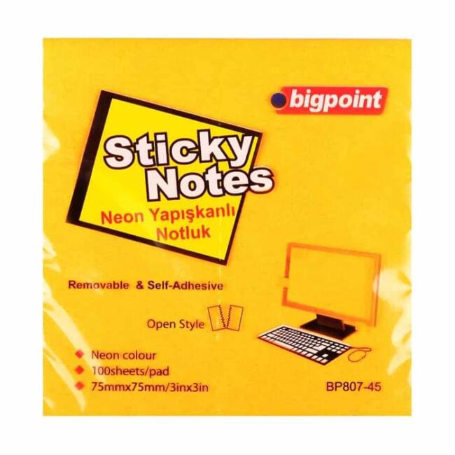 Bigpoint Yapışkanlı Not Kağıdı 75x75 mm Neon Turuncu - 1