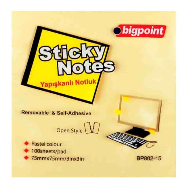 Bigpoint Yapışkanlı Not Kağıdı 75x75 mm Sarı - 1
