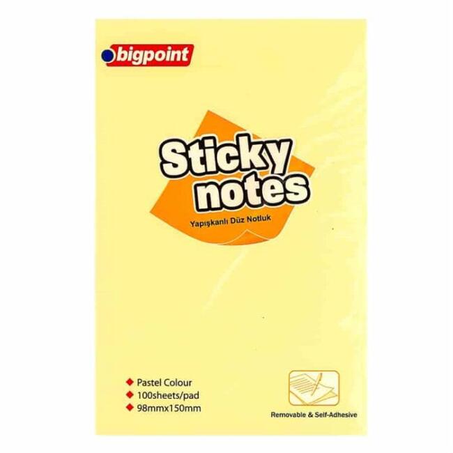 Bigpoint Yapışkanlı Not Kağıdı Düz 100x150 mm Sarı N:814-00 - 1