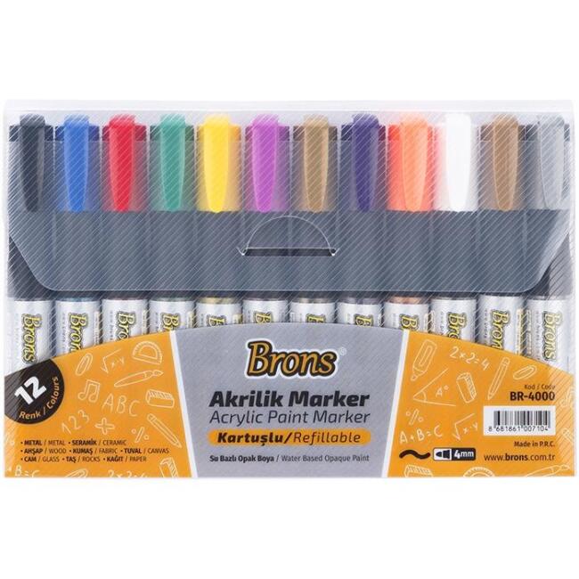 Brons 4 mm Akrilik Marker Seti 12 Renk - 1