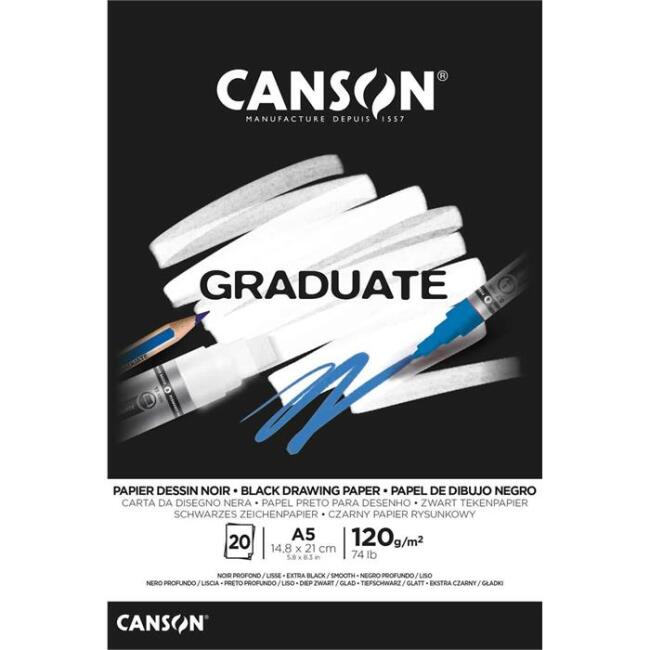 Canson Graduate Çizim Defteri Siyah A5 120 g 20 Yaprak - 1