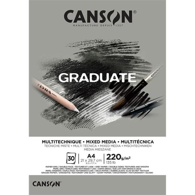 Canson Graduate Mixed Media Grey A4 220 g 30 Yaprak - 1