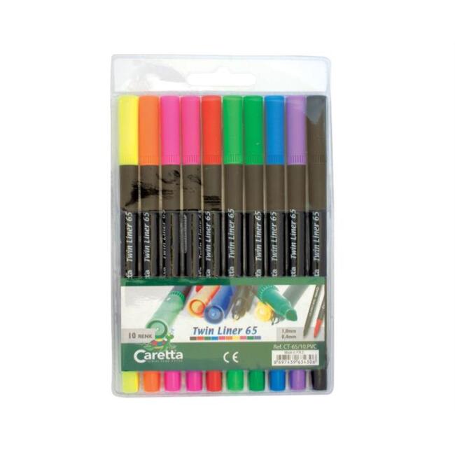 Caretta Keçe Uç Kalem Seti Twın Liner 65 10Lu Çift Uc 0.4X1Mm N:Cs-65 - 1