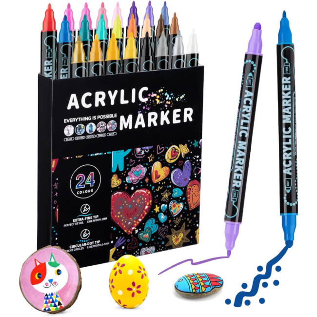 Çift Taraflı Akrilik Marker Kalem Seti 24'lü DDB-0024 - 1