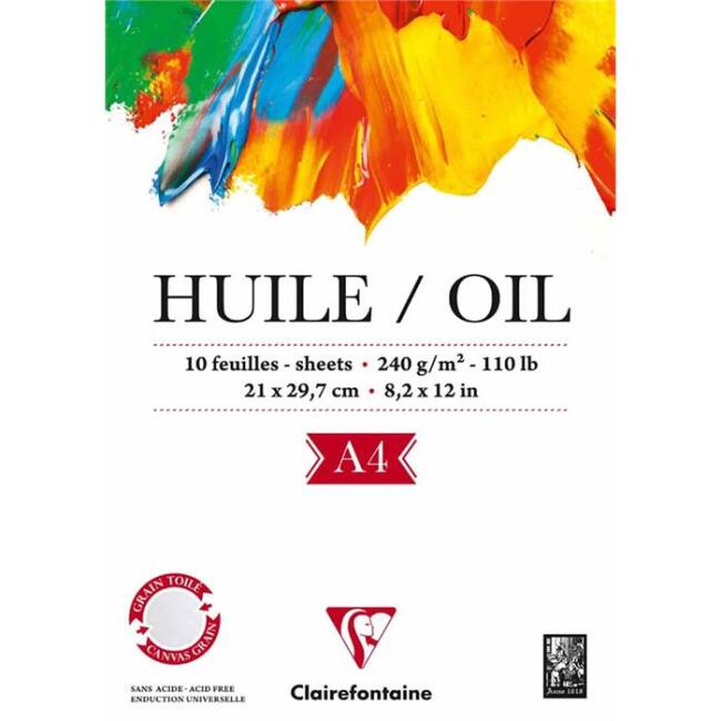 Clairefontaine Huile Oil A4 Yağlı Boya Kağıdı Kısa Kenarı Yapışkanlı 240 g 10 Yaprak - 1