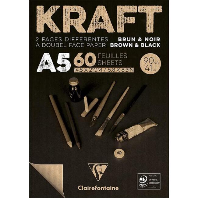 Clairefontaine Kraft Siyah Blok Defter A5 90 g Kahve 60 Yaprak - 1