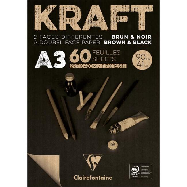 Clairefontaine Kraft İki Yüzlü Defter Siyah-Kahve 90 g A3 60 Yaprak - 1