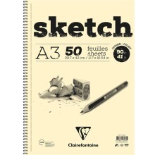 Clairefontaine Sketch Yandan Spiralli Ivory Eskiz Defteri A3 90 g 50 Yaprak - CLAIREFONTAINE