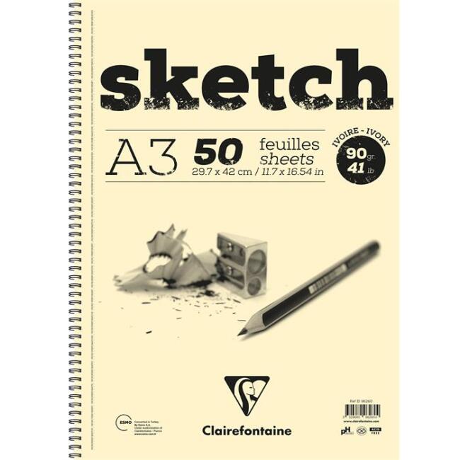 Clairefontaine Sketch Yandan Spiralli Ivory Eskiz Defteri A3 90 g 50 Yaprak - 1