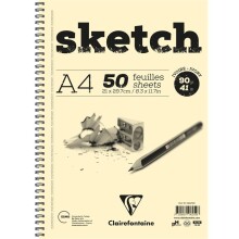 Clairefontaine Sketch Yandan Spiralli Ivory Eskiz Defteri A4 90 g 50 Yaprak - CLAIREFONTAINE