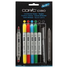 Copic Ciao Çift Taraflı Grafik Marker Kalem Seti 5+1 Brights Colours 22075550 - Copic