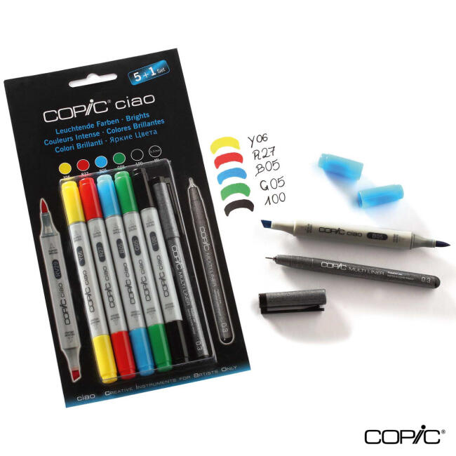 Copic Ciao Çift Taraflı Grafik Marker Kalem Seti 5+1 Brights Colours 22075550 - 2