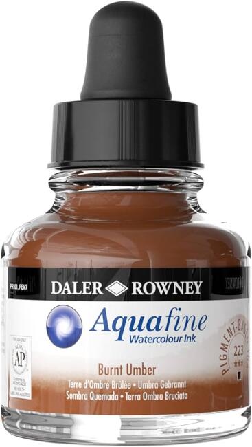 Daler Rowney Aquafine Ink 29,5 ml Sulu Boya Mürekkebi Burnt Umber 223 - 1