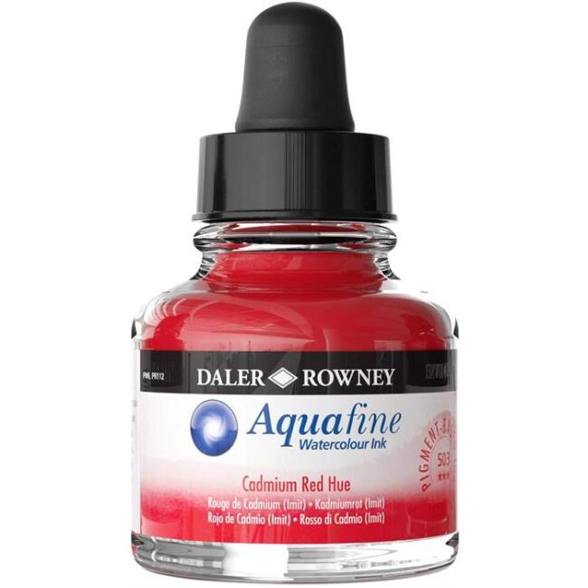 Daler Rowney Aquafine Ink 29,5 ml Sulu Boya Mürekkebi Cadmium Red Hue 503 - 1