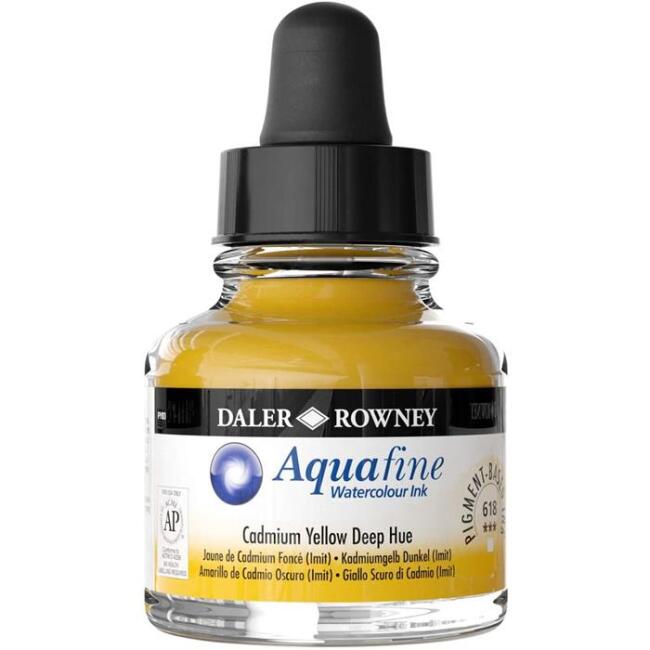 Daler Rowney Aquafine Ink 29,5 ml Sulu Boya Mürekkebi Cadmium Yellow Deep Hue 618 - 1