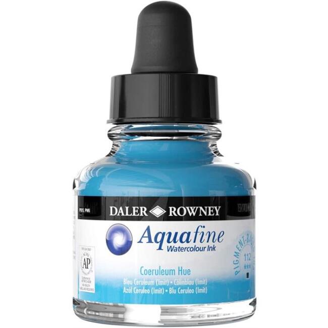 Daler Rowney Aquafine Ink 29,5 ml Sulu Boya Mürekkebi Coeruleum Blue 112 - 1