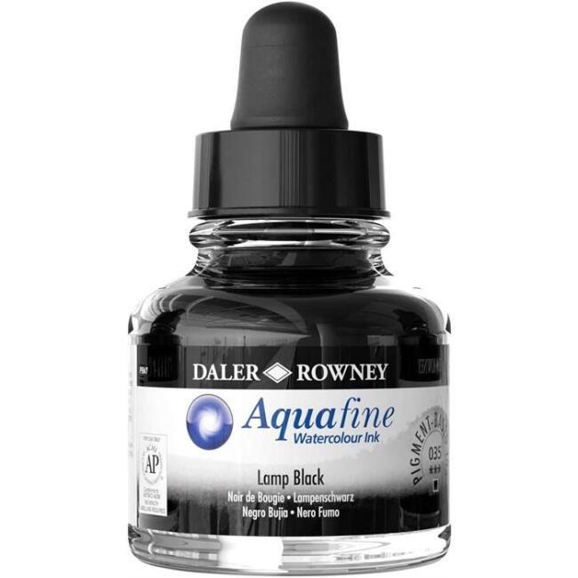Daler Rowney Aquafine Ink 29,5 ml Sulu Boya Mürekkebi Lamp Black 35 - 1