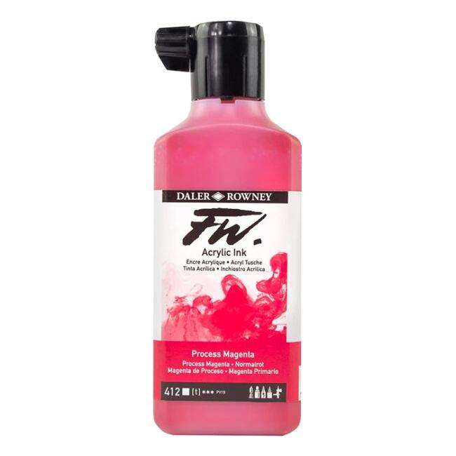 Daler Rowney Fw Acrylic Artist Ink 180 ml No:412 Proces Magenta (Artist Akrilik Mürekkep) - 1