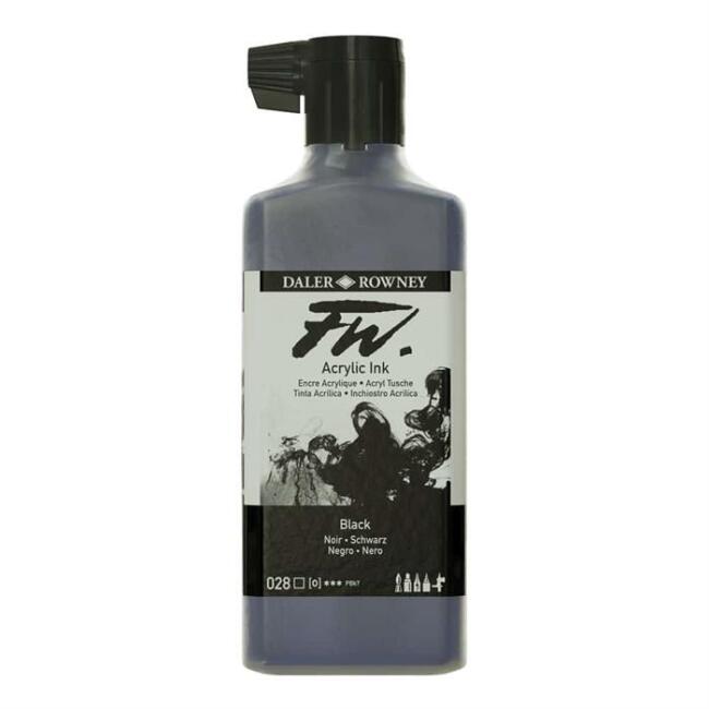 Daler Rowney Fw Acrylic Artist Ink 180 ml No:028 Black (Artist Akrilik Mürekkep) Siyah - 1