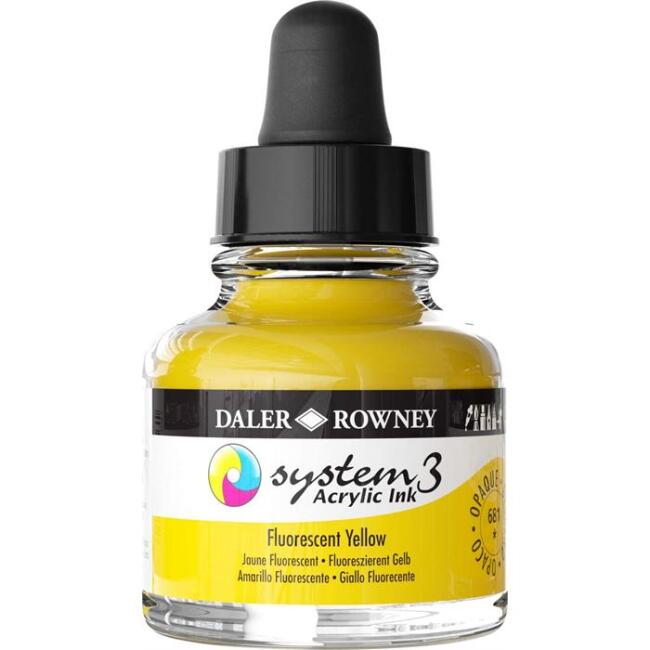 Daler Rowney System3 Ink Akrilik Mürekkep 29.5 ml Fluorescent Yellow - 1