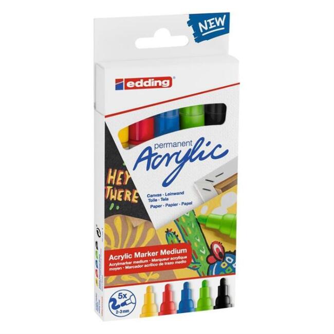 Edding 5100 2-3 mm Akrilik Marker Set 5’li Basic Renkler - 1