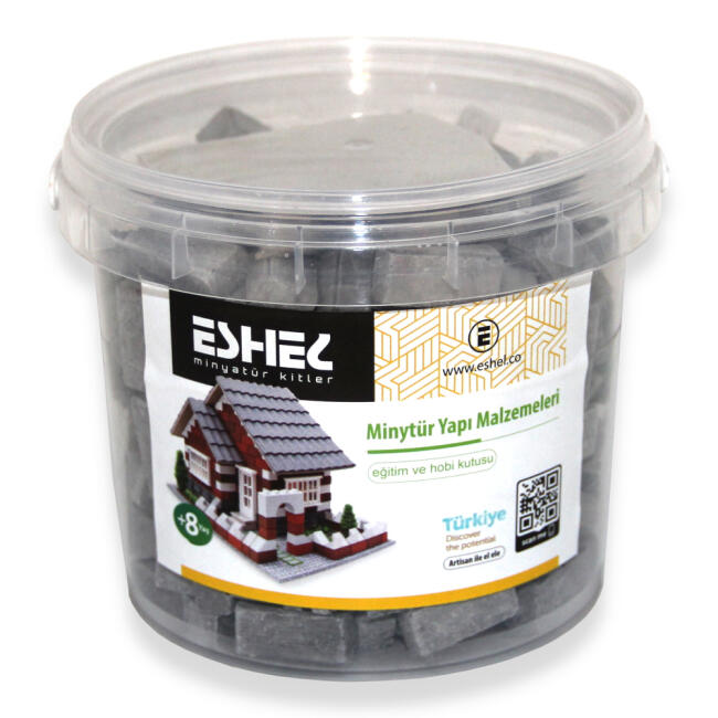 Eshel Çizgili Cephe Tuğlası Gri 200 Adet + Harç 1:12 Ölçek - 1