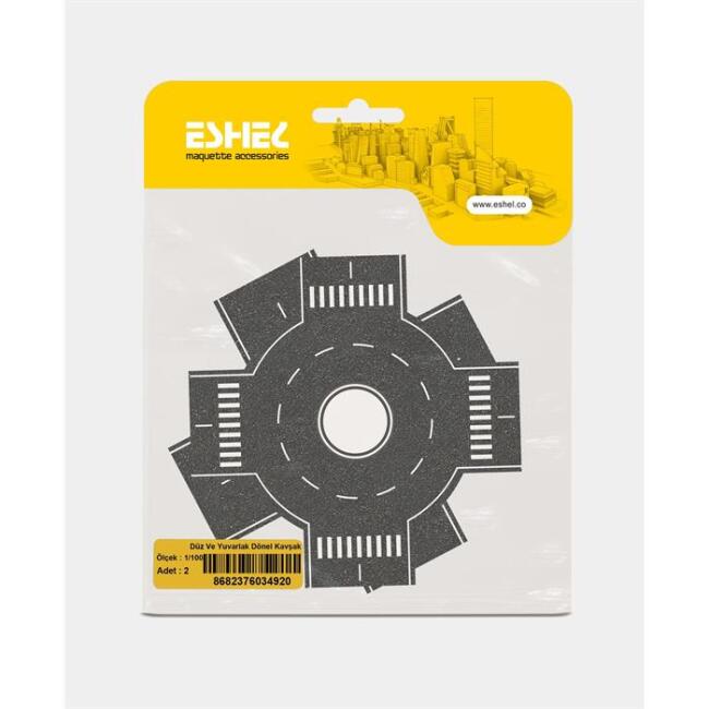 Eshel Maket 1:100 Ölçek Yol Düz ve Yuvarlak Döner Kavşak 150x150 mm 2 Adet Karton - 1