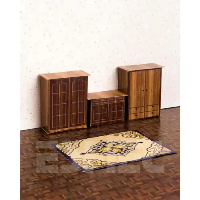 Eshel Maket 1:50 Ölçek Ahşap Görünümlü Dolap Çekmece ve Halı Seti - 2