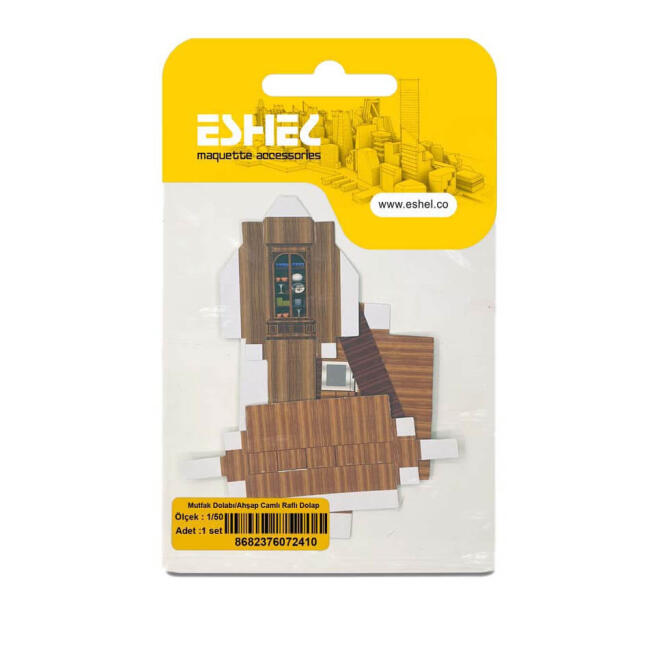 Eshel Maket Mutfak Dolabı - Ahşap Camlı Raflı Dolap 1:50 Ölçek - 1