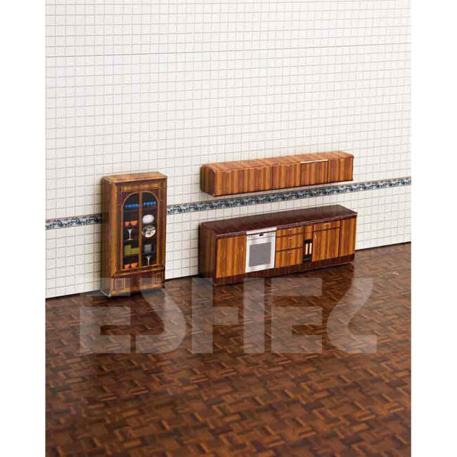 Eshel Maket Mutfak Dolabı - Ahşap Camlı Raflı Dolap 1:50 Ölçek - 2