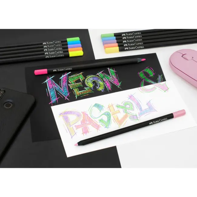 Faber Castell Black Edition Kuruboya Kalem Seti 12li Neon ve Pastel Renkler 116410 - 3