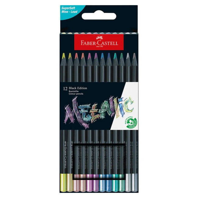 Faber Castell Black Edition Kuruboya Kalem Seti 12li Neon ve Pastel Renkler 116410 - Faber Castell