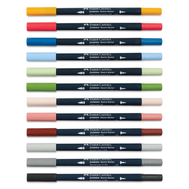 Faber Castell Goldfaber Sketch Çift Taraflı Fırça Uçlu Marker Seti 12li + Blender 164712 - 3