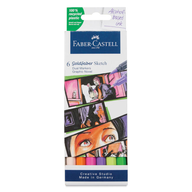 Faber Castell Goldfaber Sketch Çift Taraflı Fırça Uçlu Marker Seti 6lı Graphic Novel Tone 164810 - 1