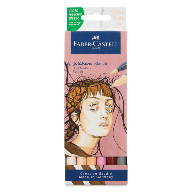 Faber Castell Goldfaber Sketch Çift Taraflı Fırça Uçlu Marker Seti 6lı Portrait Tone 164812 - 1