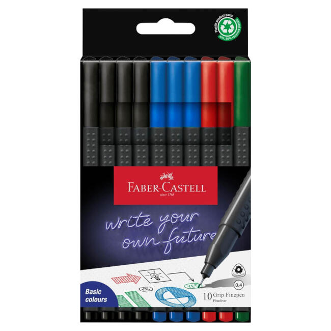 Faber Castell Grip Finepen Fineliner Kalem Seti 0.4 mm 10'lu Basic Renkler 15 16 91 - 1