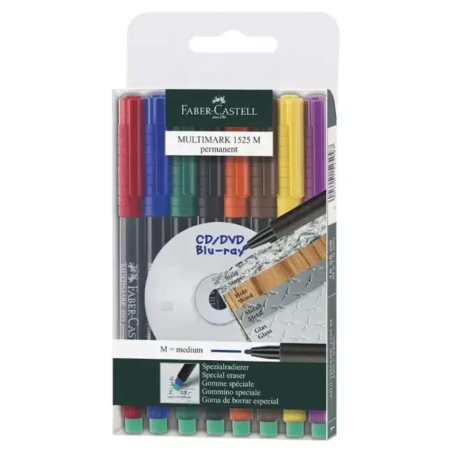 Faber Castell Multimark 1525 M Permanent Marker Kalem Seti 1 mm 8'li 15 25 09 - Faber Castell
