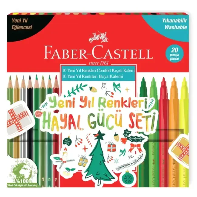 Faber Castell Redline Yeni Yıl Eğlencesi 10'lu Kuruboya ve 10'lu Comfort Keçeli Kalem Seti 5178 000 108 - Faber Castell