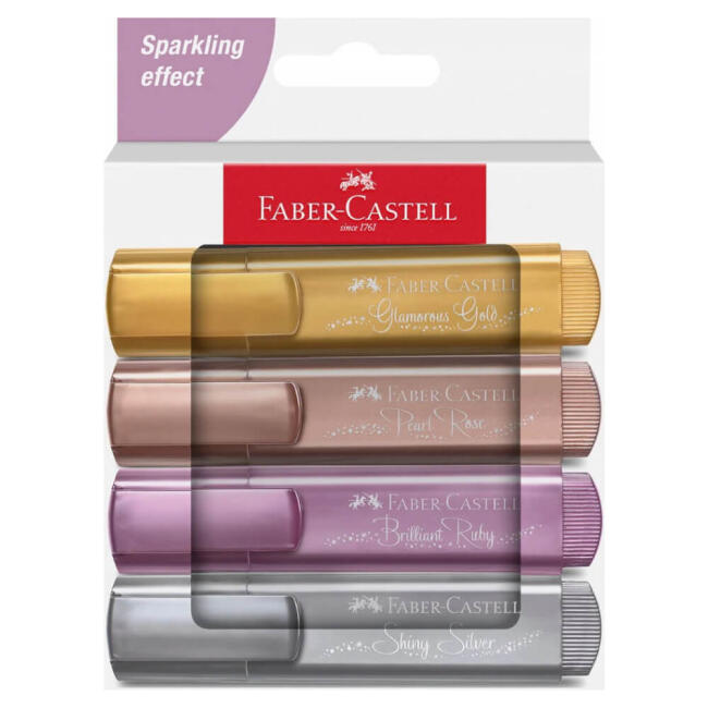 Faber Castell Textliner 46 Sparkling Effect Metalik Fosforlu Kalem Seti 4'lü 25 46 74 - 1