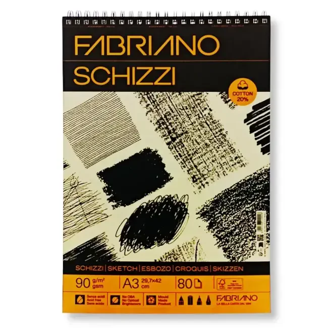 Fabriano Schizzi Üstten Spiralli Eskiz Defteri Ivory 90 gr A3 80 Yaprak 19100715 - Fabriano