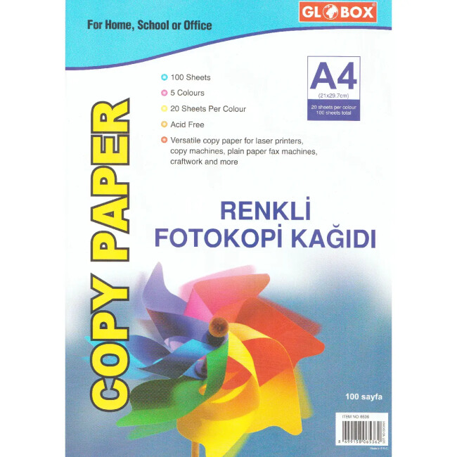 Globox Renkli Fotokopi Kağıdı A4 100'lü 5 Renk 6536 - GLOBOX