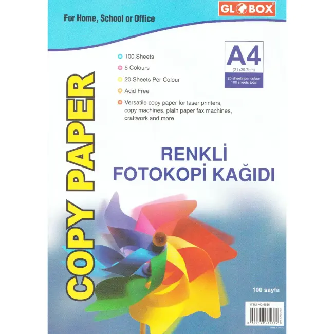 Globox Renkli Fotokopi Kağıdı A4 100'lü 5 Renk 6536 - 1