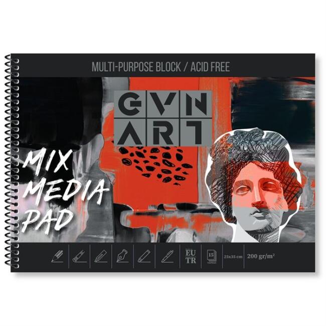 Gvn Art Mix Media Çok Amaçlı Sanatsal Blok Defter 200 g 25x35 cm 15 Yaprak - 1